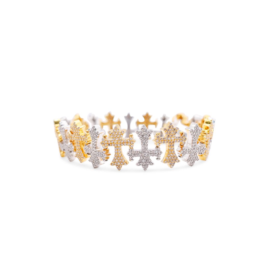 8.5mm 10K Iced Cross Bracelet