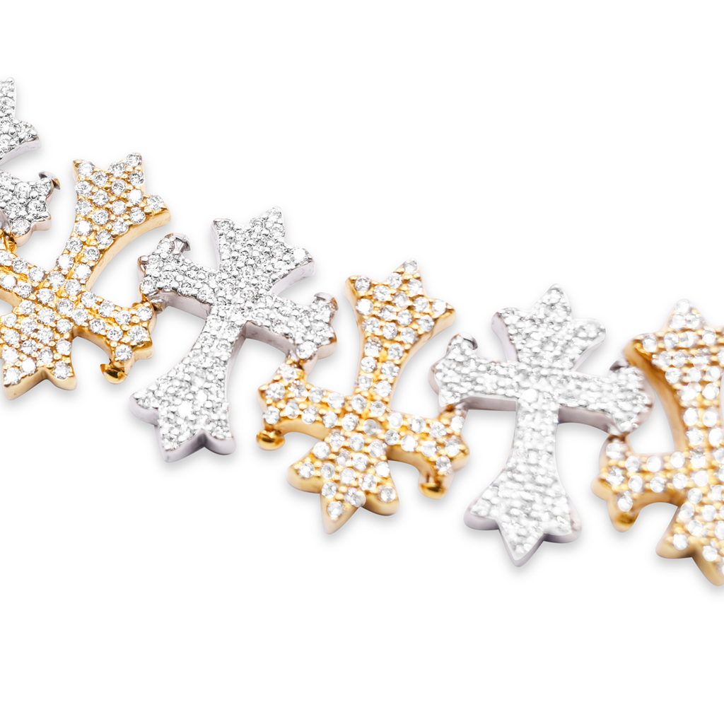 8.5mm 10K Iced Cross Bracelet