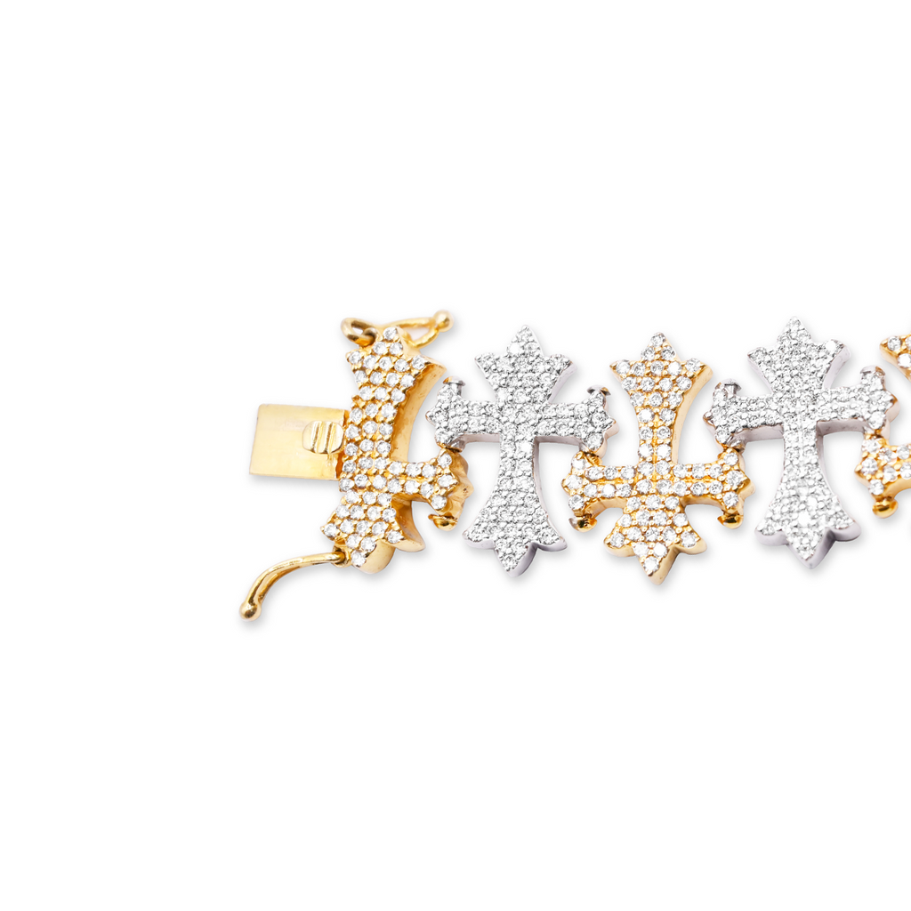 8.5mm 10K Iced Cross Bracelet