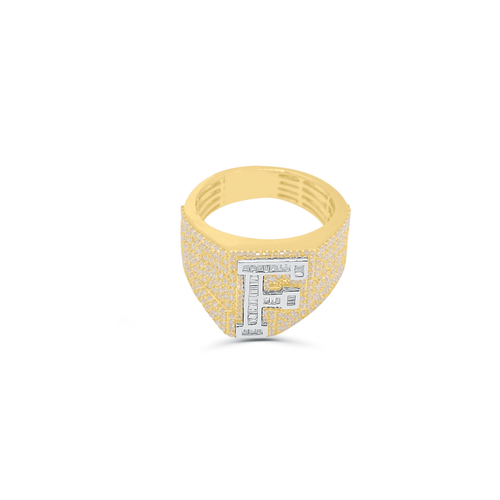 10K Gold Diamond Letter F Men's Ring 2.00CT
