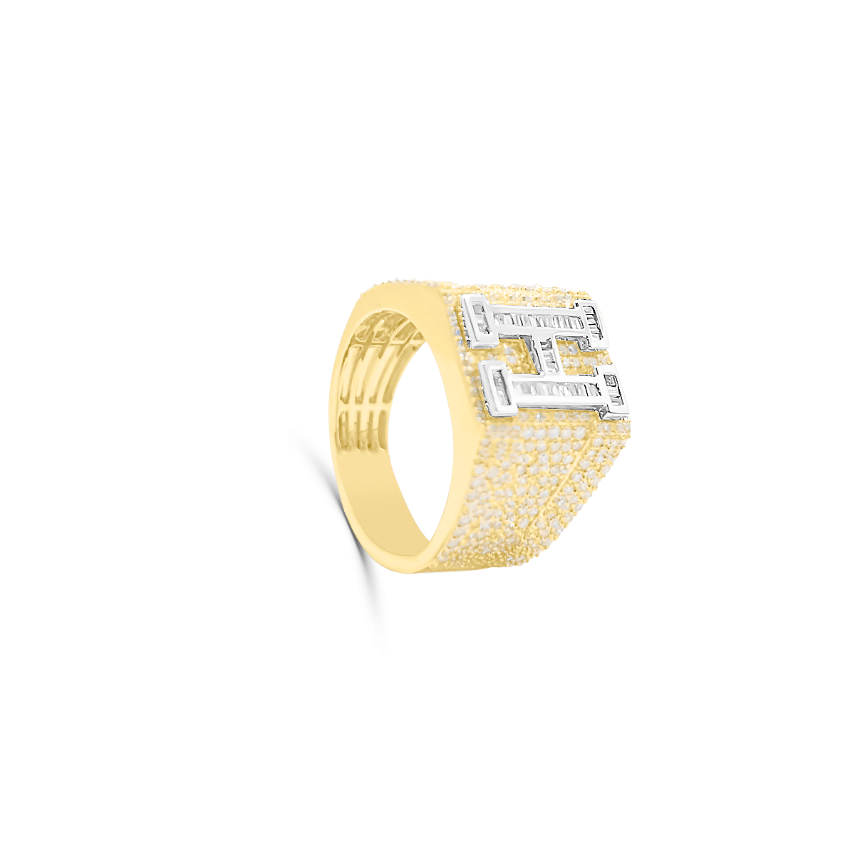10K Gold Diamond Letter H Men's Ring 2.00CT