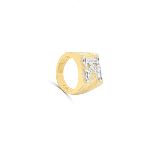 10K Gold Diamond Letter K Men's Ring 2.00CT