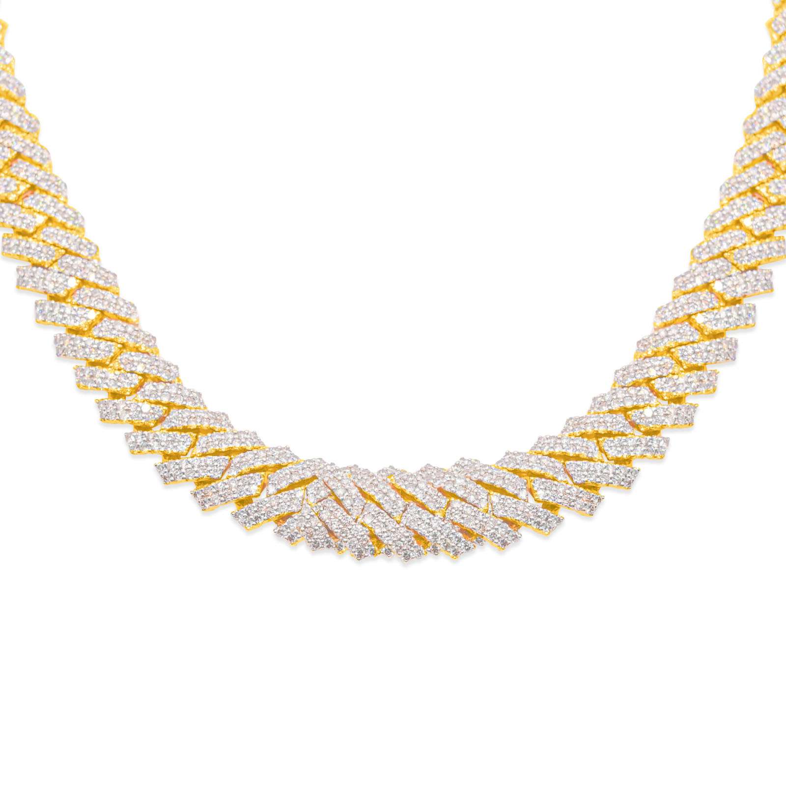 12mm 10K Gold Diamond Cuban Link Necklace