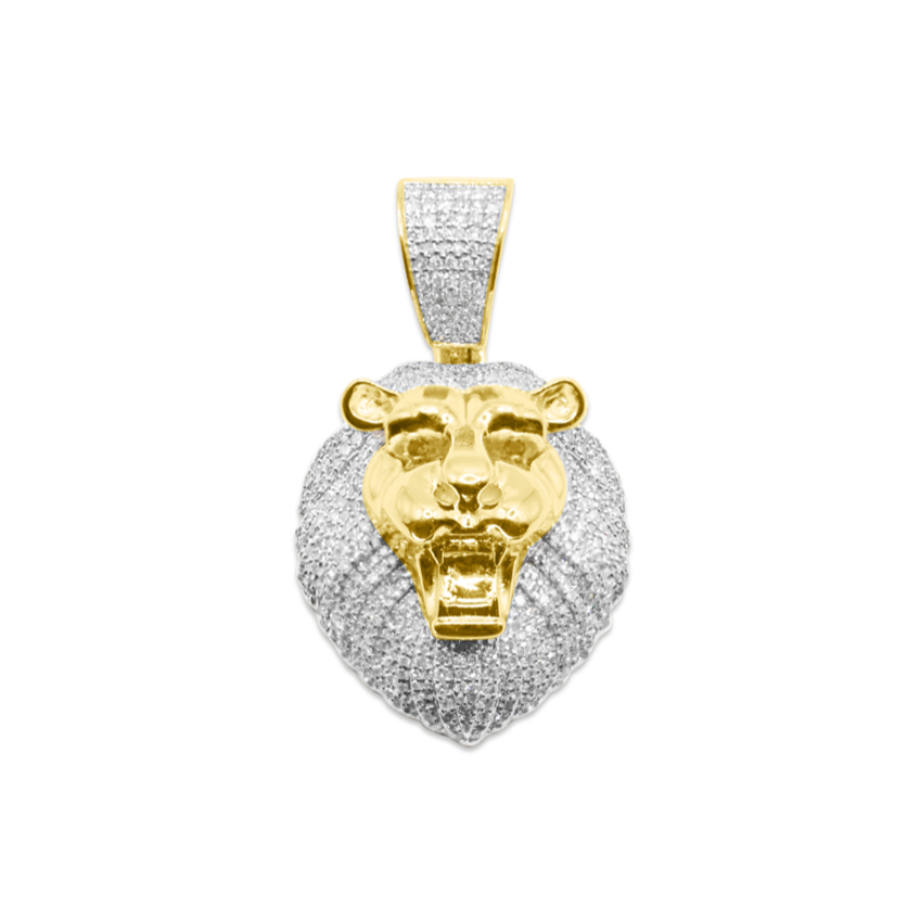 10K Lion Face Gold Diamond Pendant
