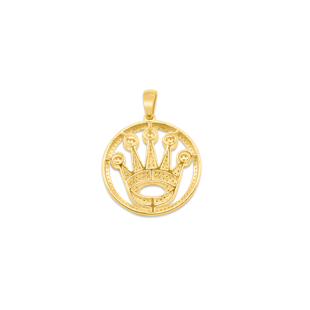 10K Rolex Style Crown Medallion Diamond Pendant Crown Medallion 1.22CT