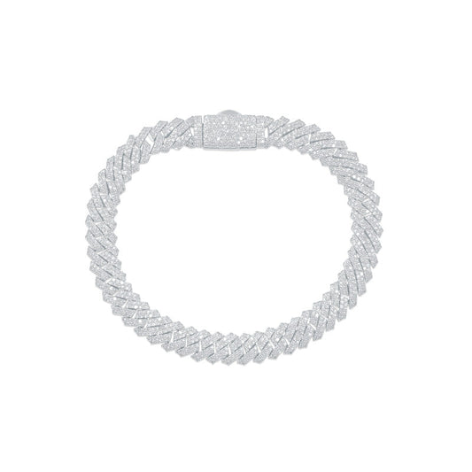 8mm 10K White Gold Diamond Cuban Bracelet