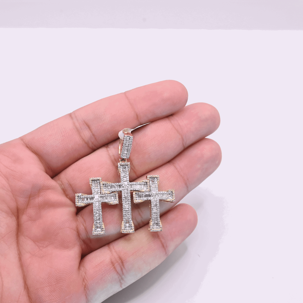 10K 3Cross Gold Diamond Pendant 1.60CT