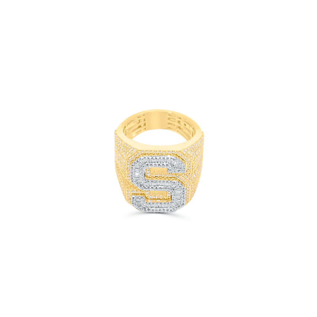 10K Gold Diamond Letter S Men's Ring 3.00CT