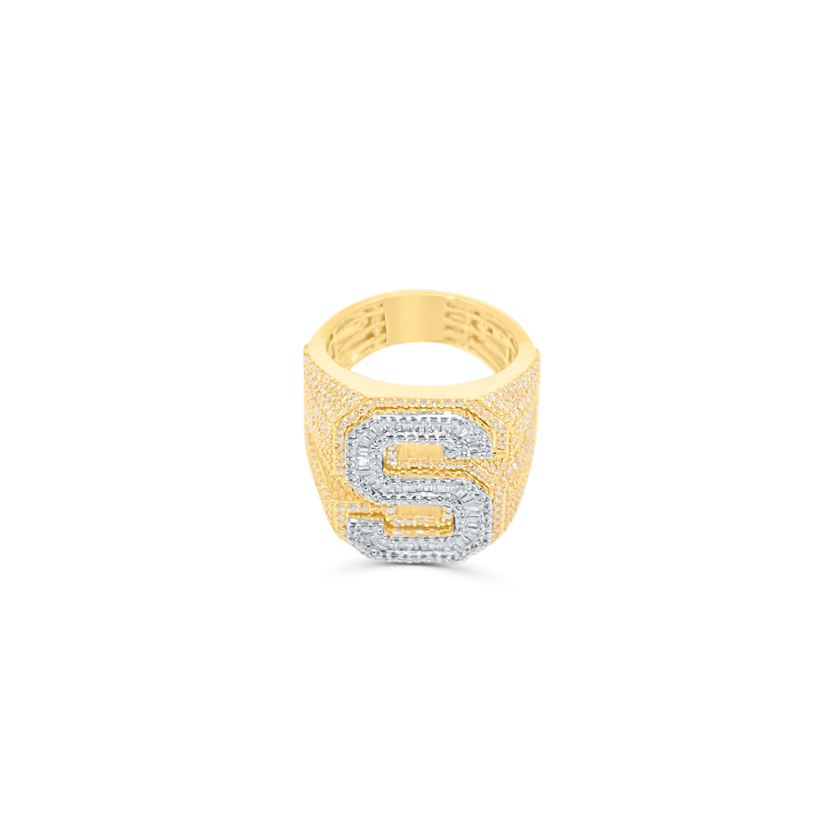 10K Gold Diamond Letter S Men's Ring 3.00CT