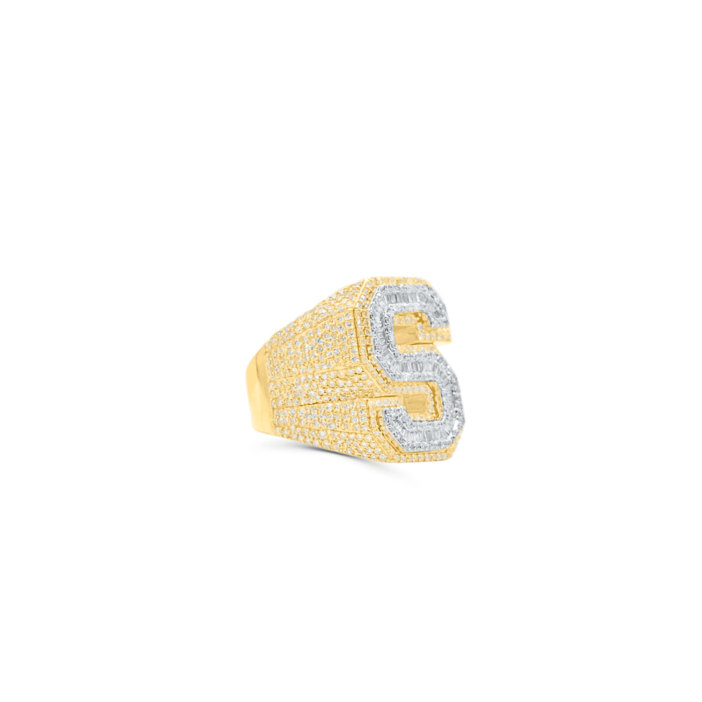 10K Gold Diamond Letter S Men's Ring 3.00CT