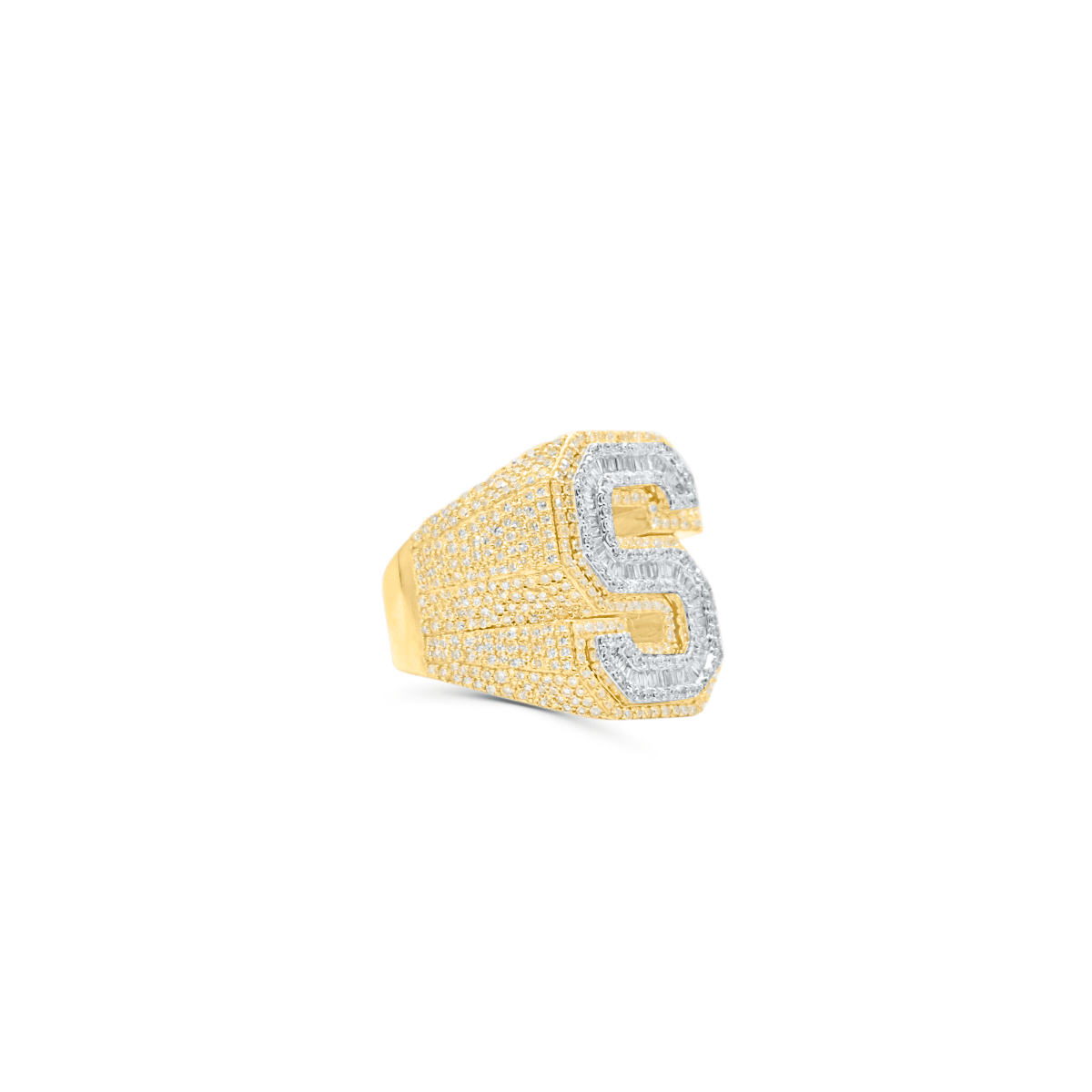 10K Gold Diamond Letter S Men's Ring 3.00CT