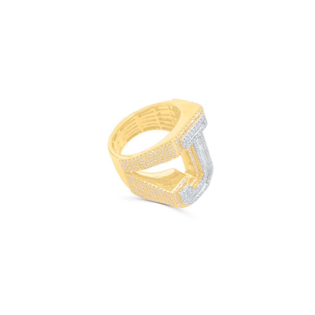 10K Gold Diamond Letter J Men's Ring 3.00CT