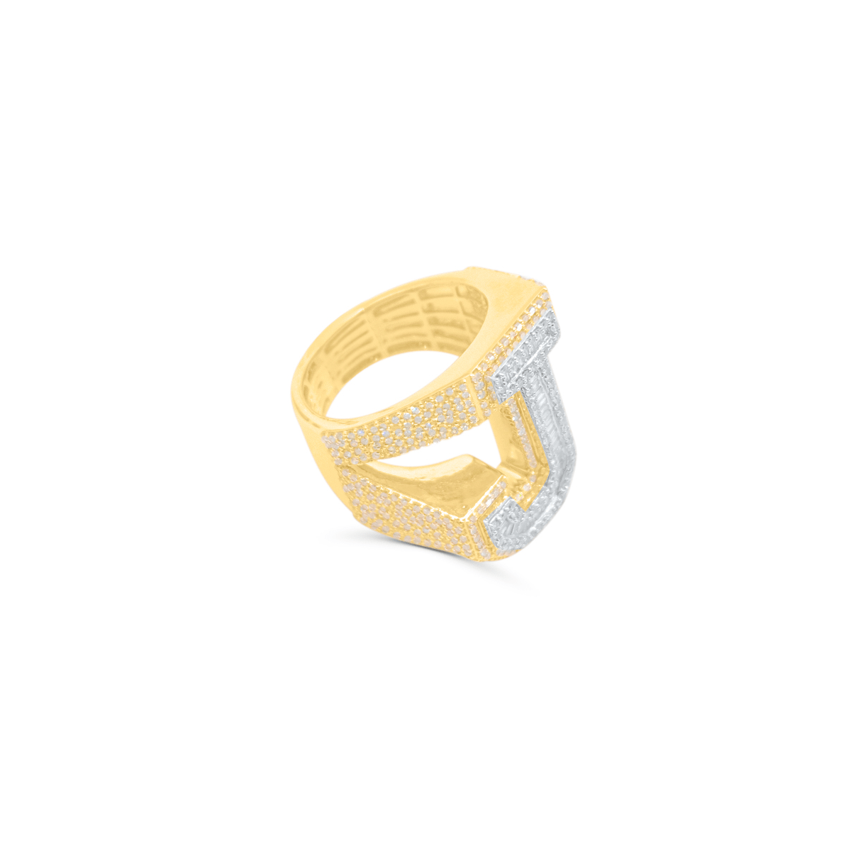 10K Gold Diamond Letter J Men's Ring 3.00CT