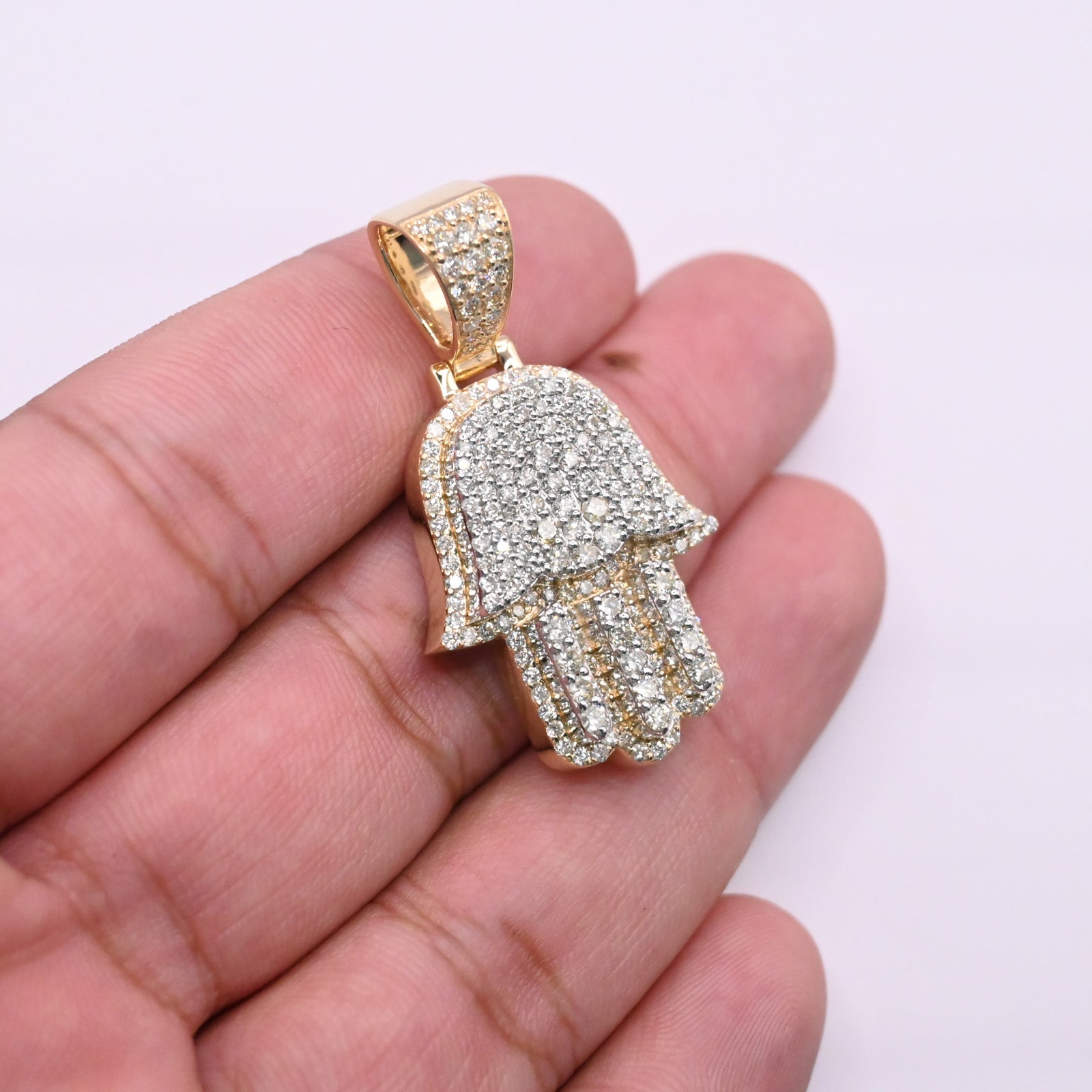 10K Gold Diamond Hamsa Pendant 3.00CT