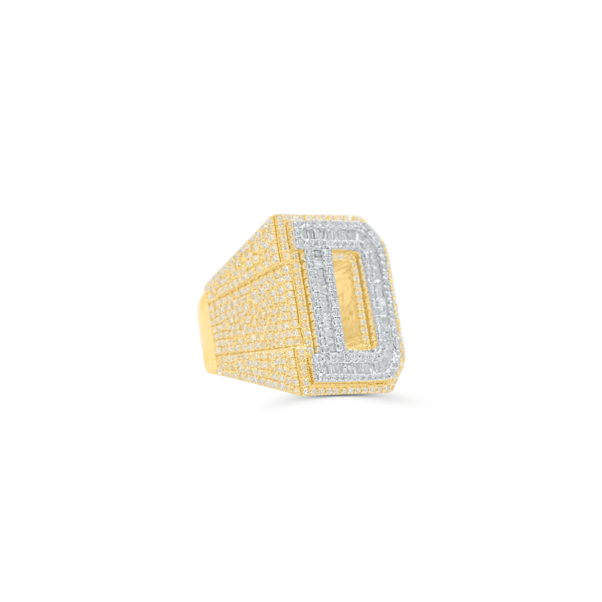 10K Gold Diamond Letter D Men's Ring 3.70CT