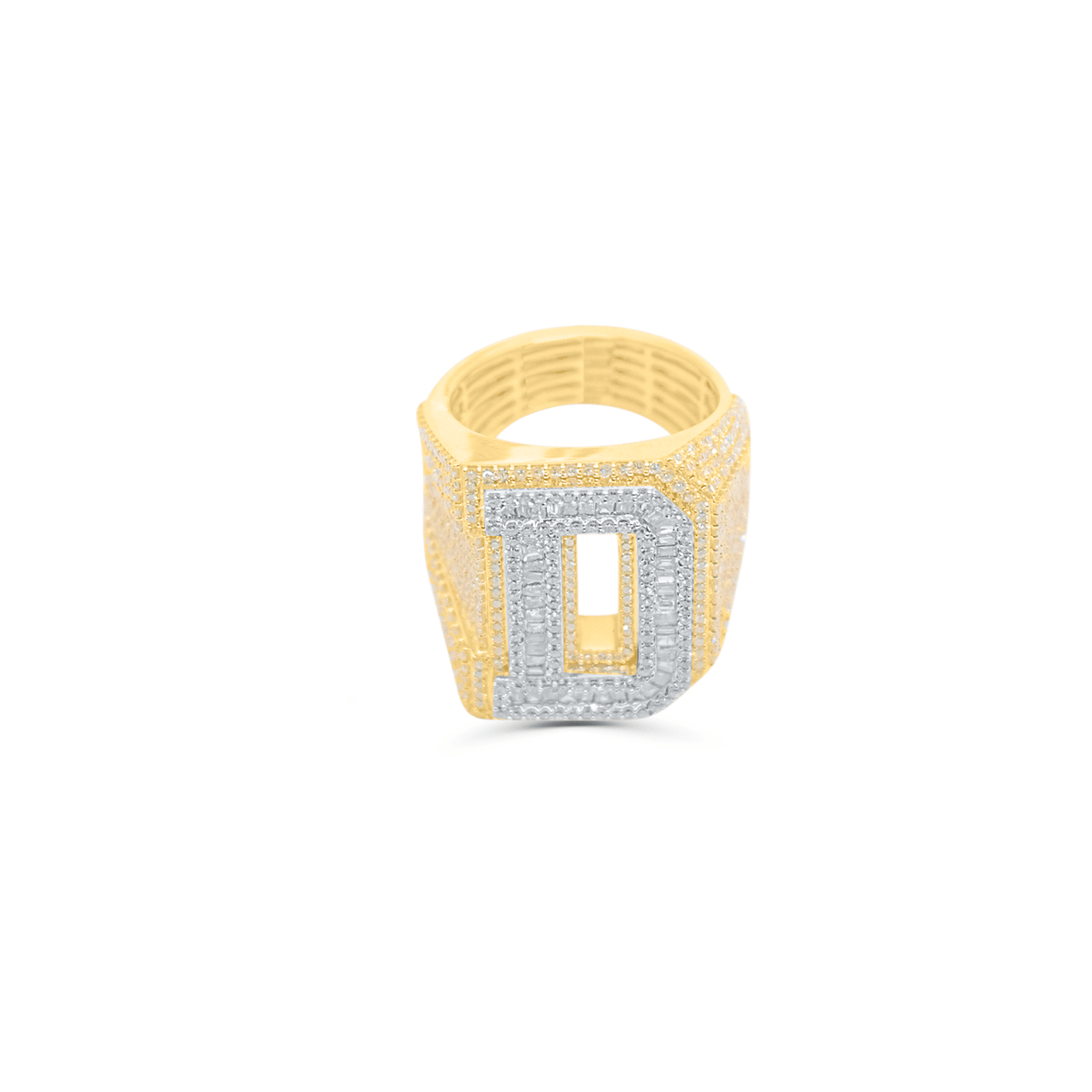 10K Gold Diamond Letter D Men's Ring 3.70CT