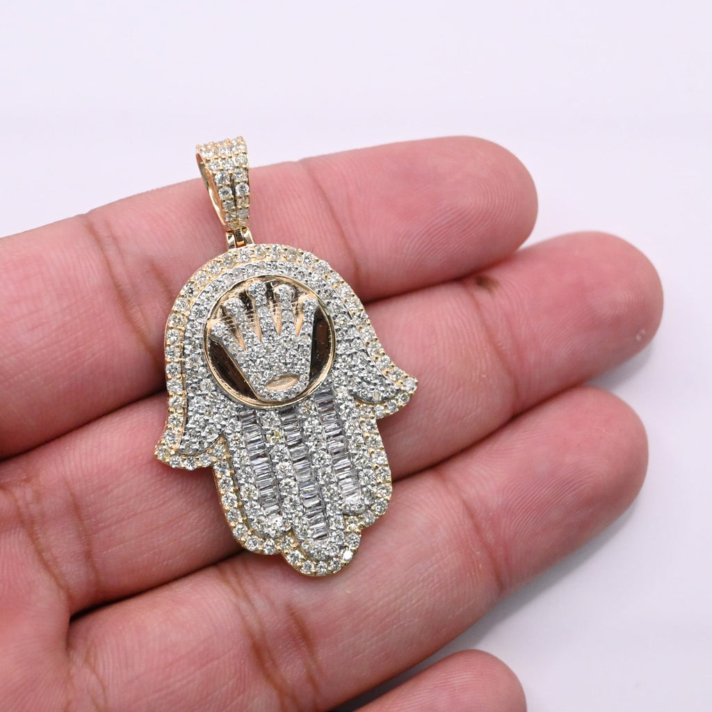 10K Gold Diamond Hamsa Pendant 3.75CT