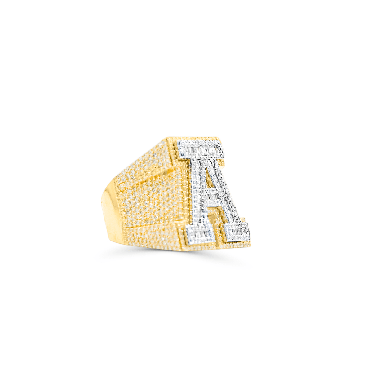 10K Gold Diamond Letter A Men's Ring 3.75CT