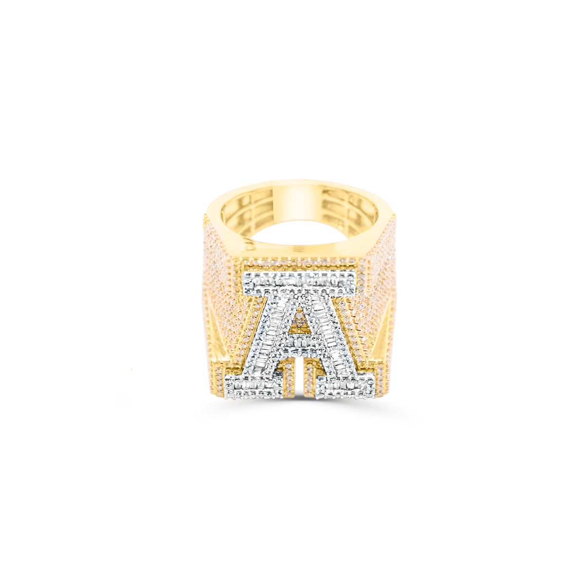 10K Gold Diamond Letter A Men's Ring 3.75CT