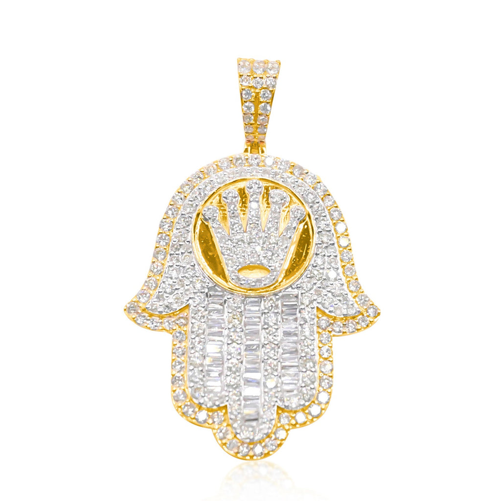 10K Gold Diamond Hamsa Pendant 3.75CT