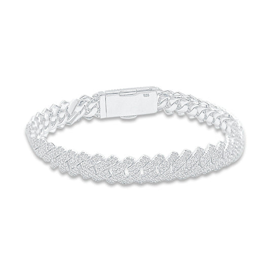 10mm 10K White Gold Diamond Cuban Bracelet