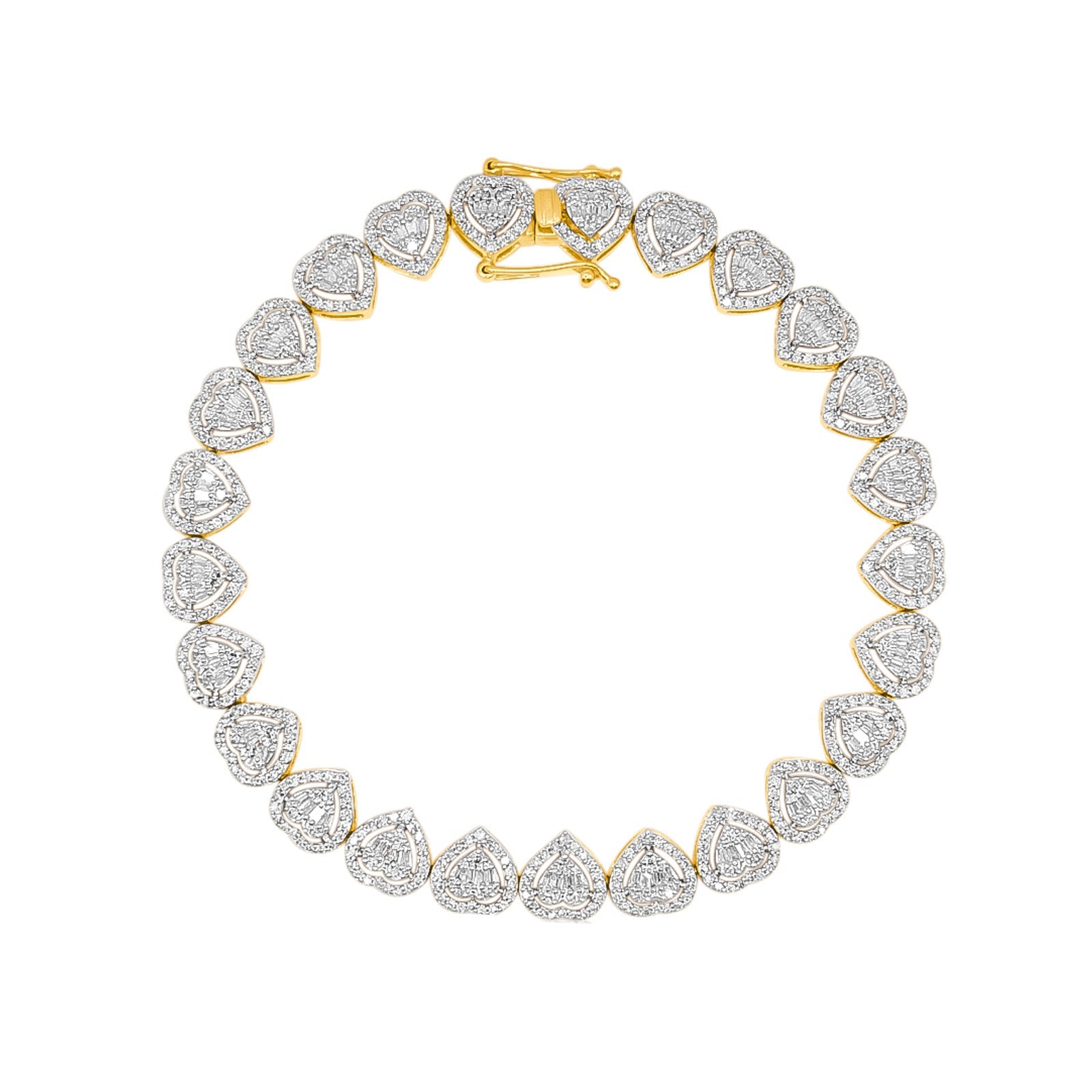 6.5mm 10K Gold Diamond Heart Baguette Bracelet