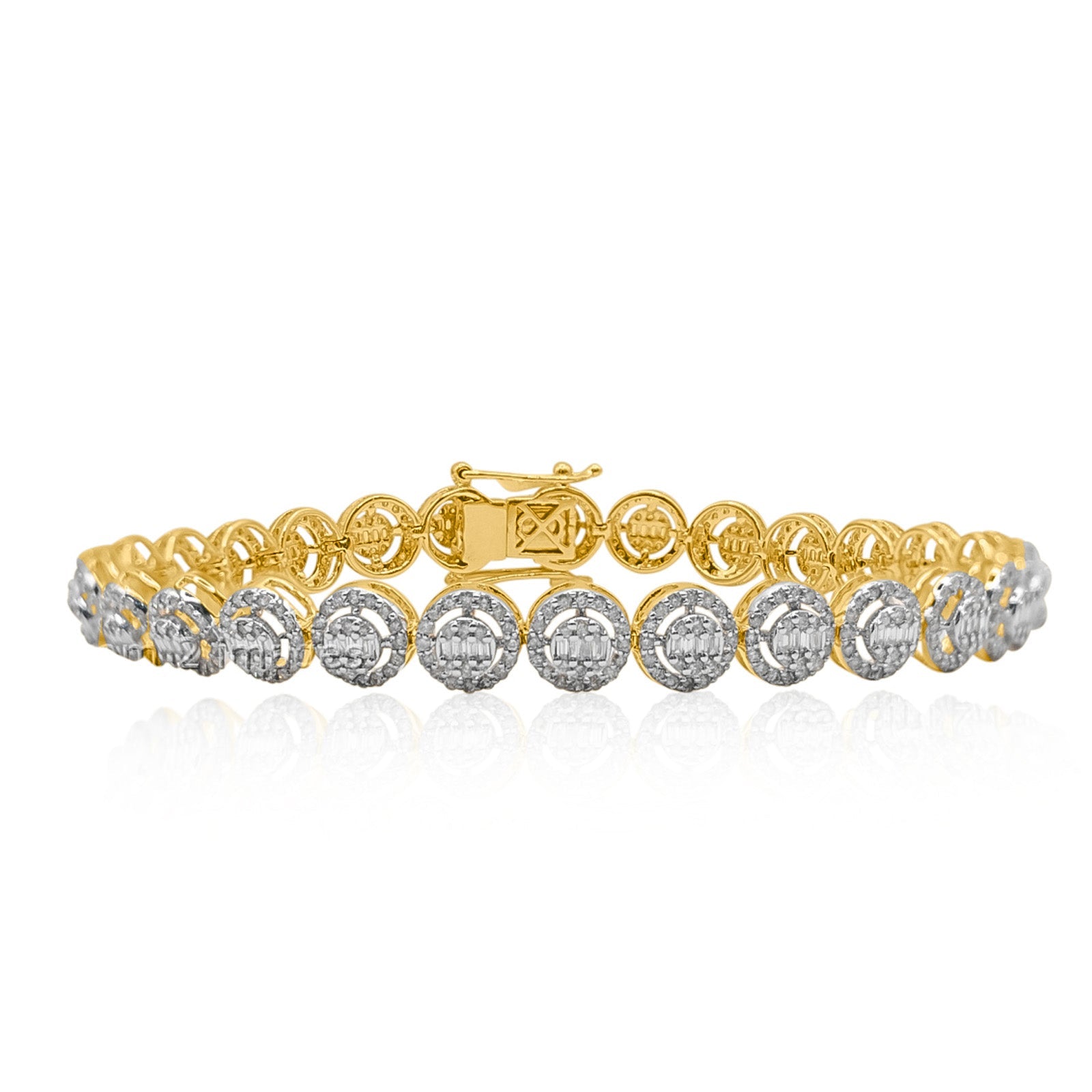 8mm 10K Gold Diamond Heart Baguette Bracelet