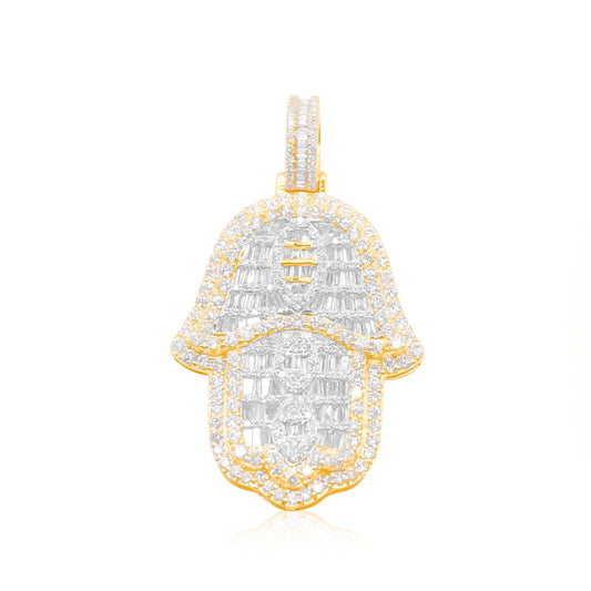 10K Gold Diamond Hamsa Pendant 4.50CT