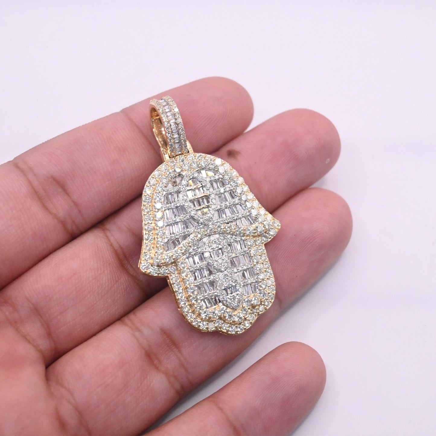 10K Gold Diamond Hamsa Pendant 4.50CT