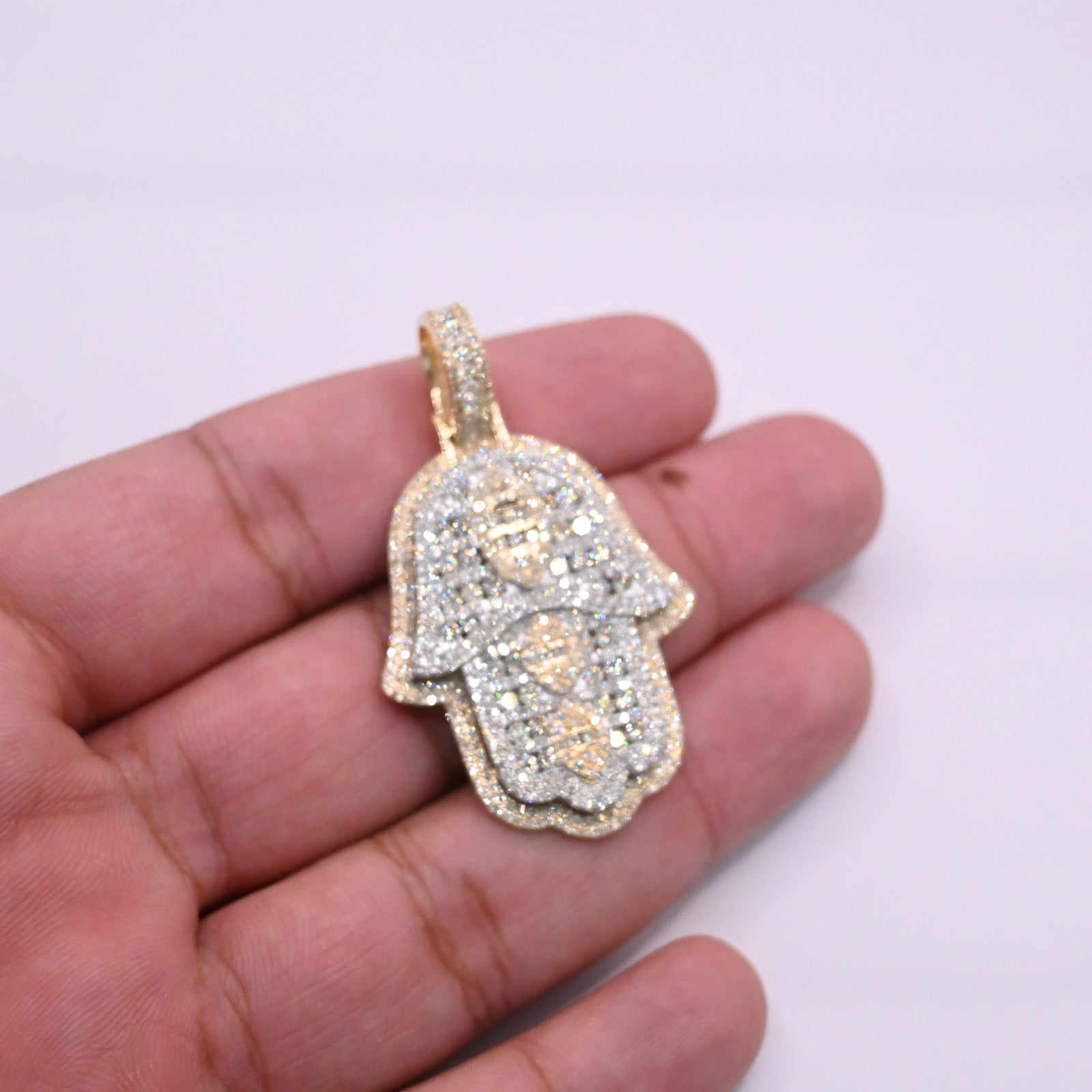 10K Gold Diamond Hamsa Pendant 4.75CT