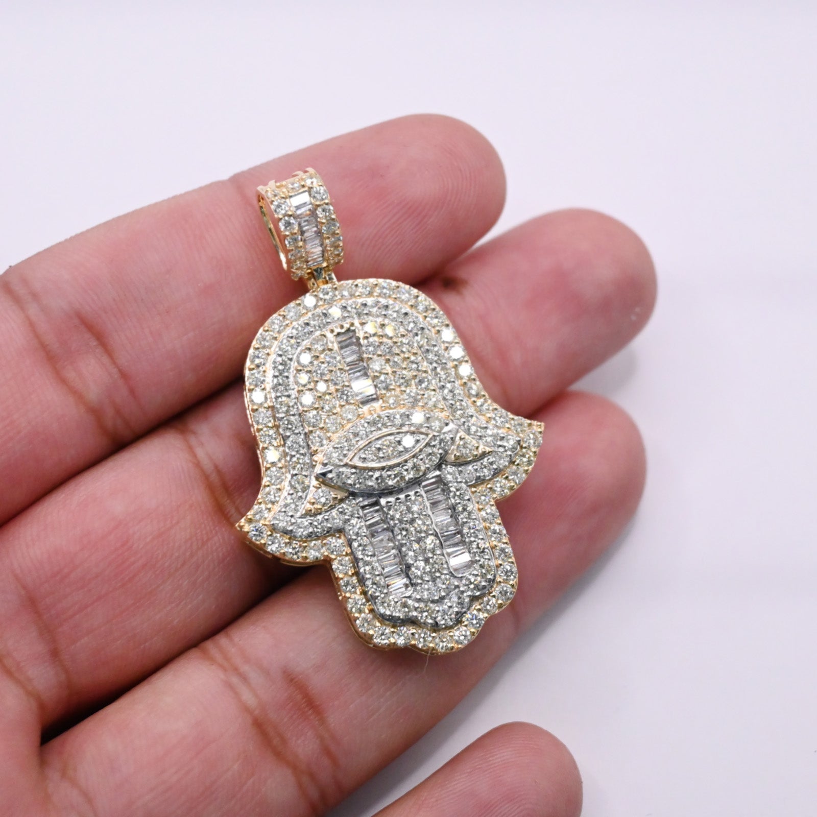 10K Gold Diamond Hamsa Pendant 4.75CT