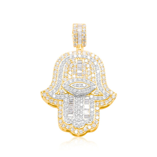 10K Gold Diamond Hamsa Pendant 4.75CT