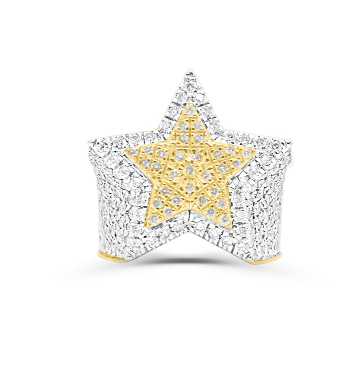 10K Gold Diamond Star Men's Ring 3.30CT