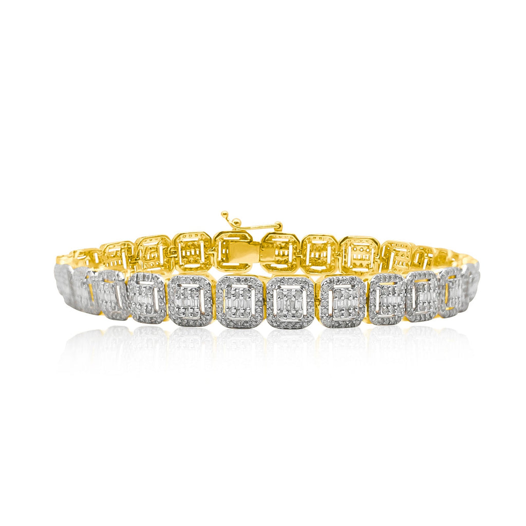 8mm 10K Gold Diamond Square Cut Baguette Bracelet