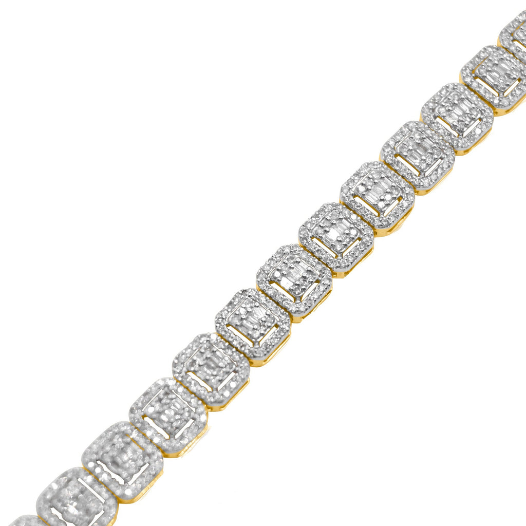 8mm 10K Gold Diamond Square Cut Baguette Bracelet