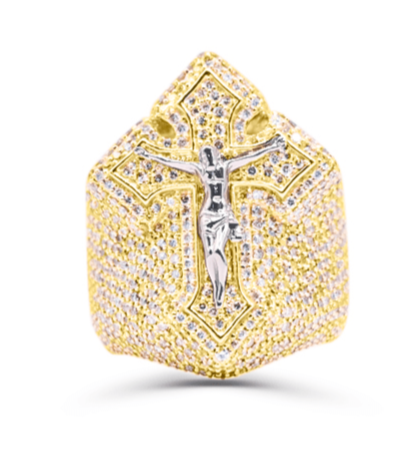 10K Gold Diamond Cross Men's Ring 5.50CT
