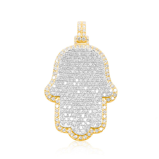 10K Gold Diamond Hamsa Pendant 5.75CT