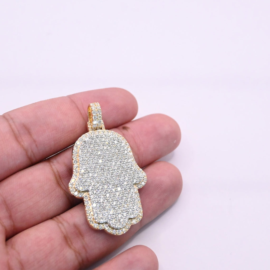10K Gold Diamond Hamsa Pendant 5.75CT