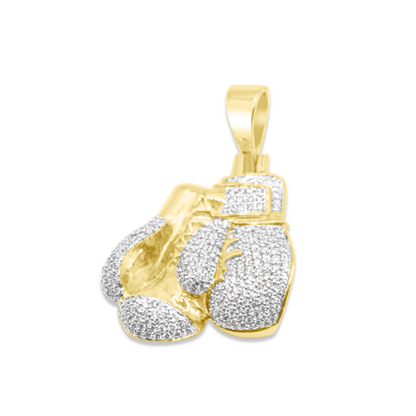 10K Yellow Gold Round Diamond Boxing Gloves Pendant 1.57CT