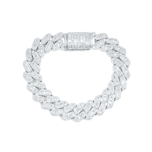 15mm 10K White Gold Diamond Cuban Bracelet