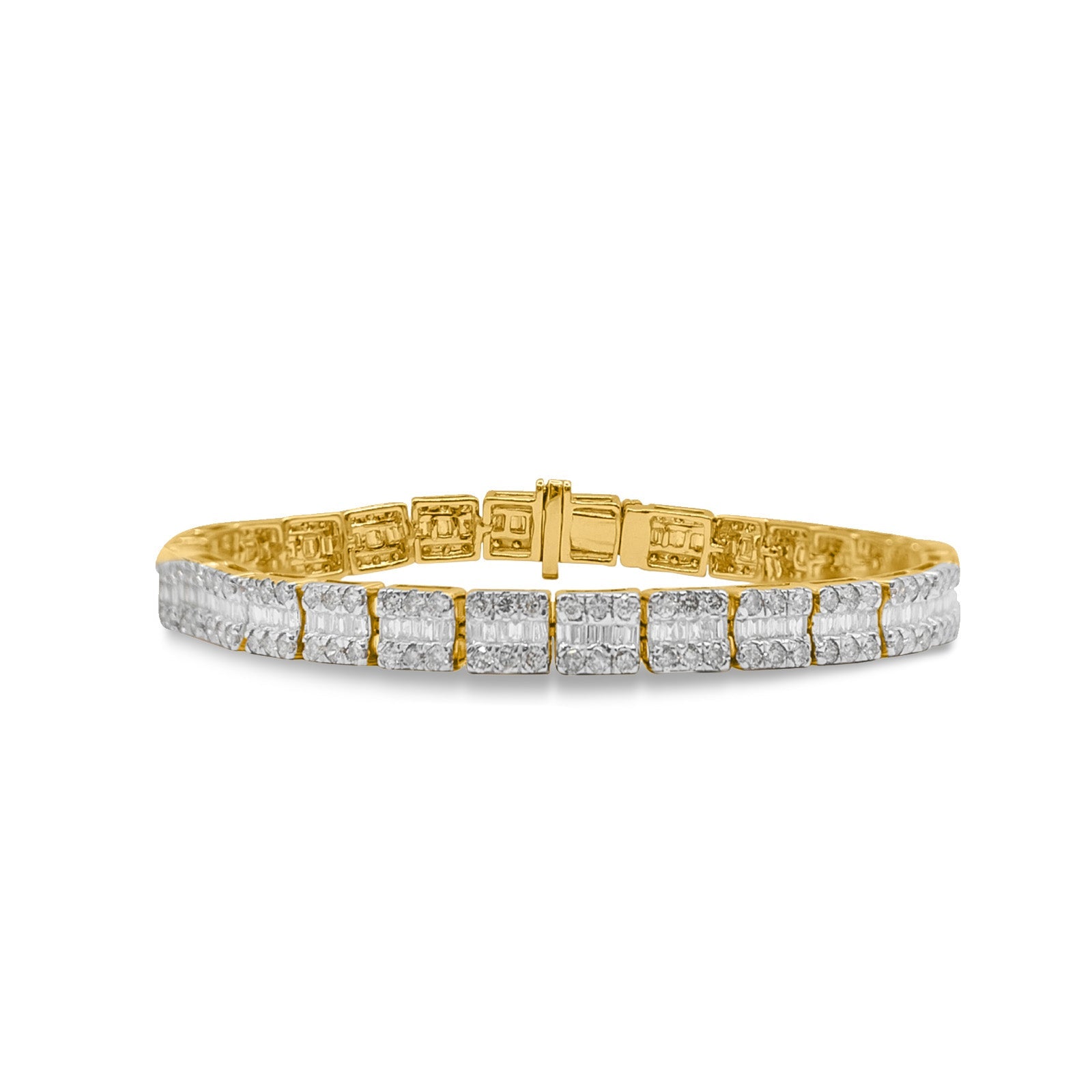 8mm 10K Gold Diamond Square Cut Baguette Bracelet