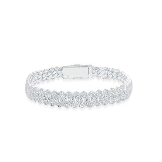 10mm 10K White Gold Diamond Cuban Bracelet