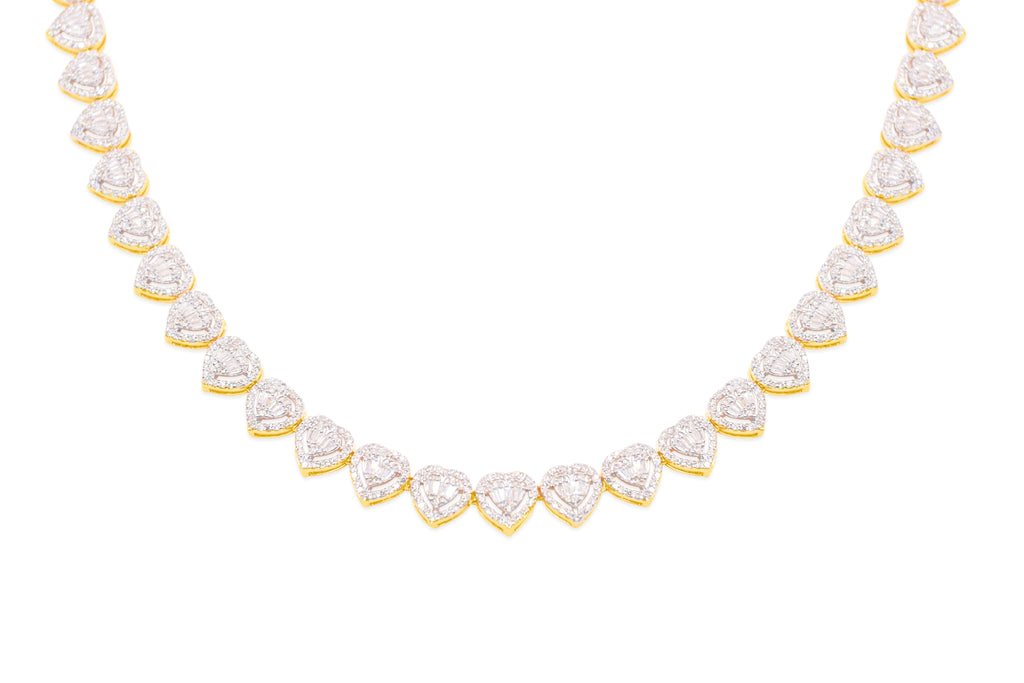 8mm 10K Baguette Gold Diamond Link Necklace