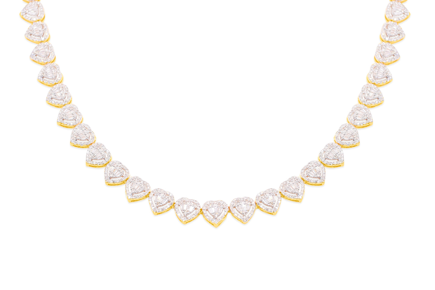 8mm 10K Baguette Gold Diamond Link Necklace