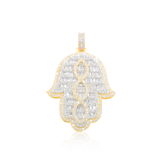 10K Gold Diamond Hamsa Pendant 9.40CT