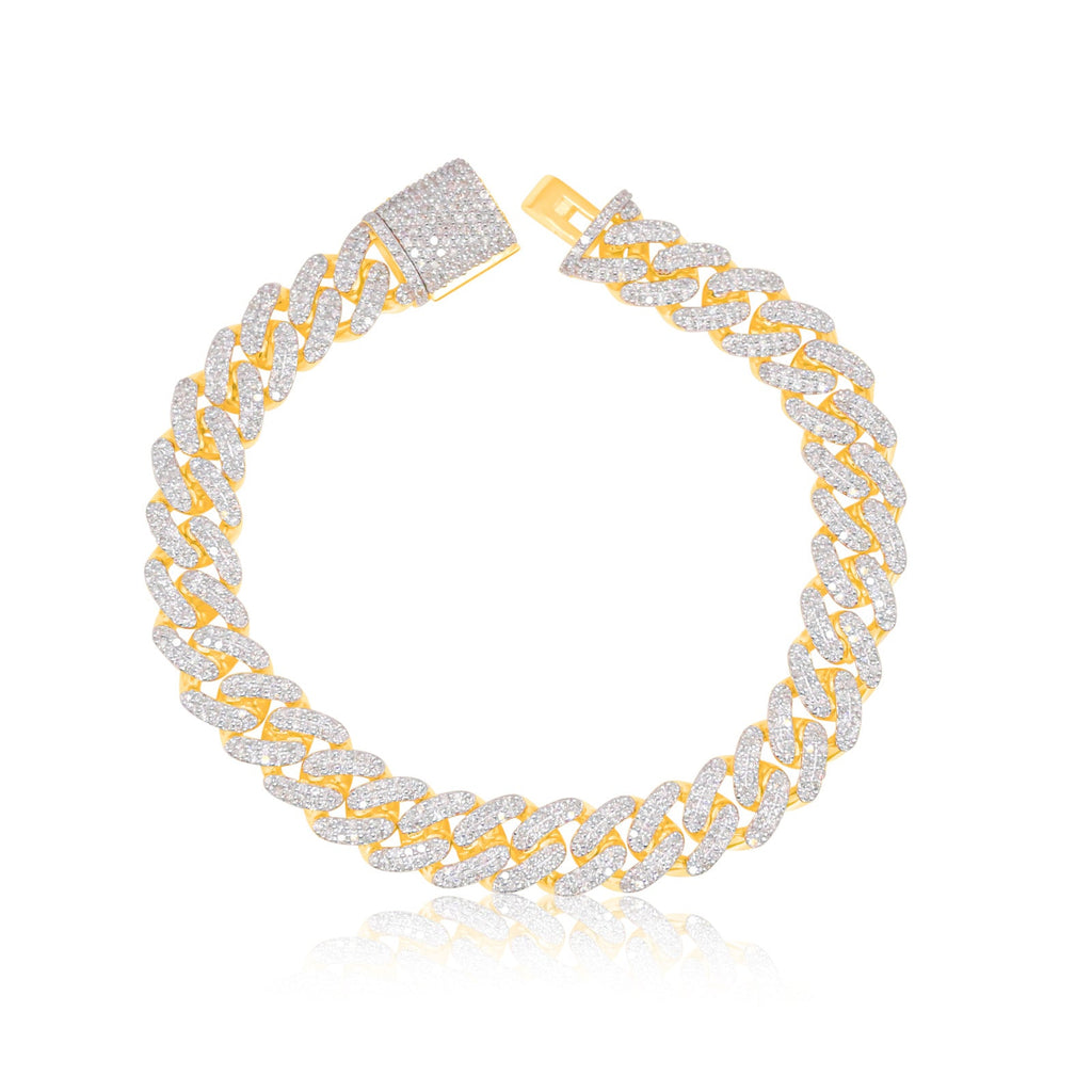 9.8mm 10K Yellow Gold Diamond Cuban Bracelet