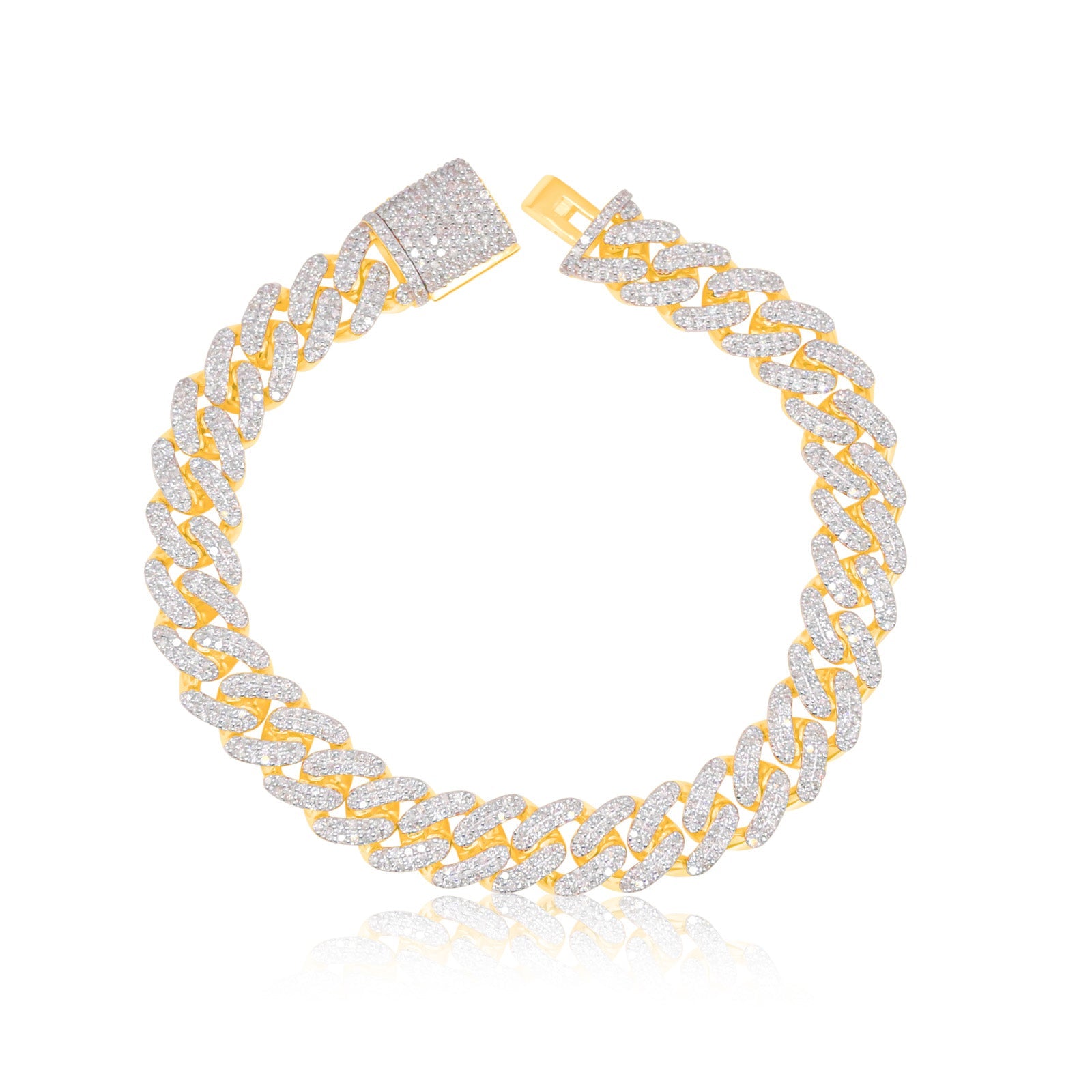 9.8mm 10K Yellow Gold Diamond Cuban Bracelet