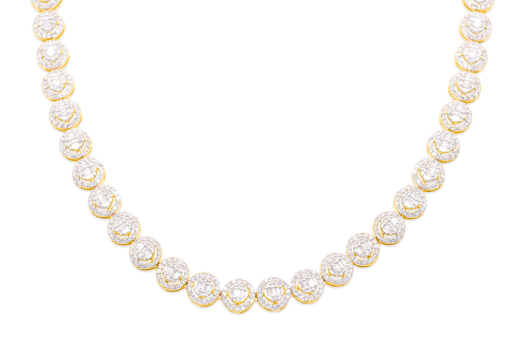 8mm 10K Baguette Gold Diamond Link Necklace