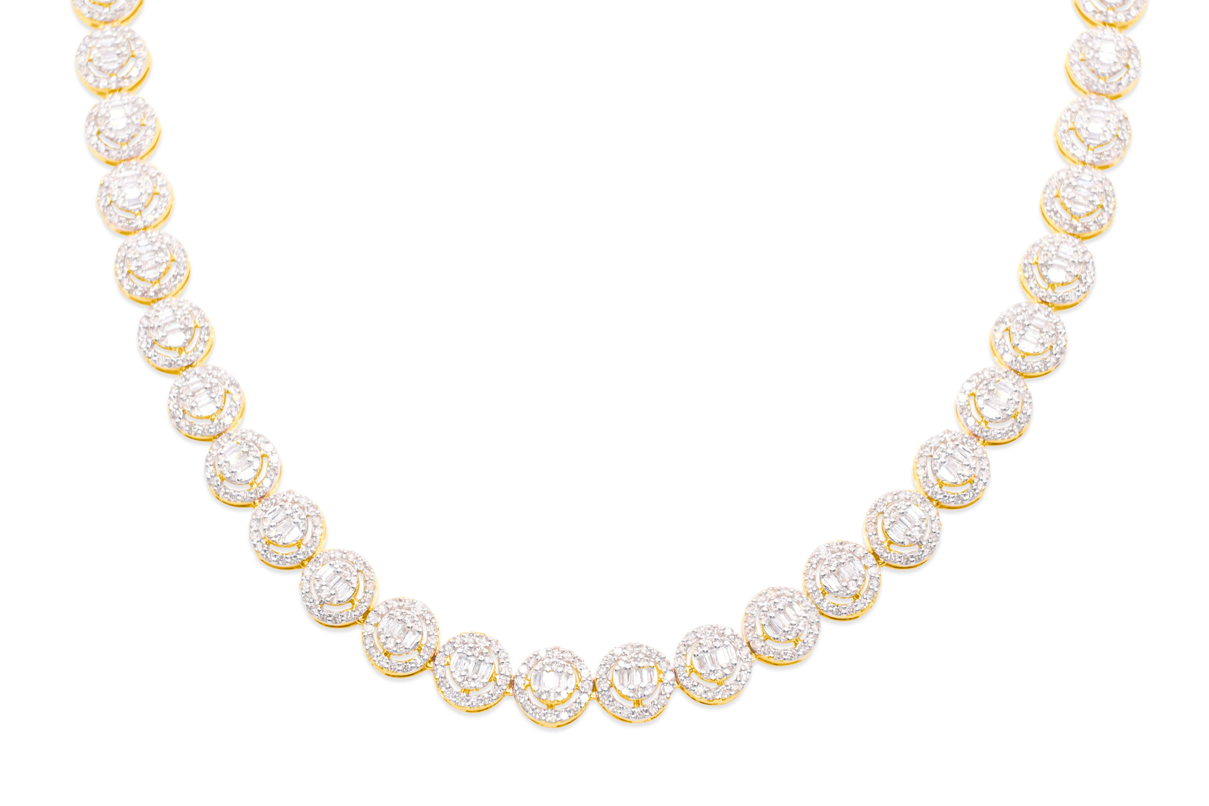8mm 10K Baguette Gold Diamond Link Necklace
