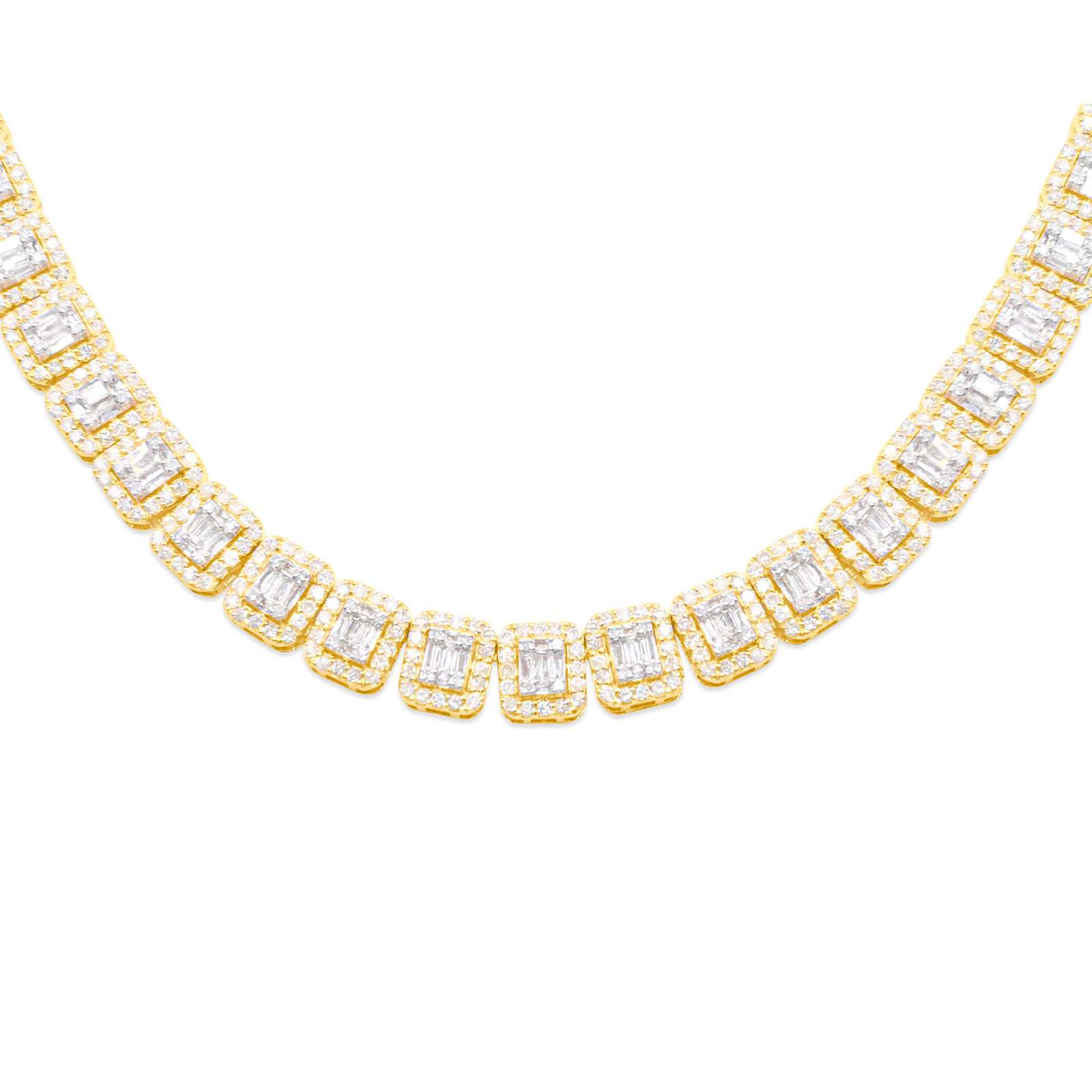9mm 10K Baguette Gold Diamond Link Necklace